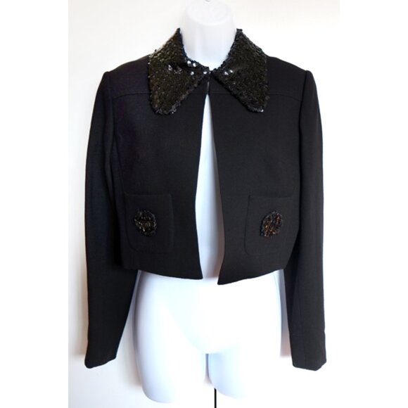 1960s wool cropped blazer jacket with sequin collar - Picture 2 of 7